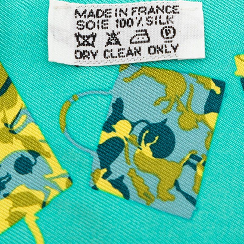 Hermes Twilly Kelly en Caleche Kelly's Carriage Scarf Green Yellow Silk — view 5