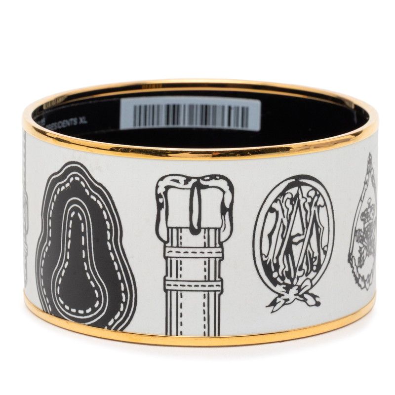 Hermes Enamel TGM Cloisonne Belt Motif Bangle Gold White Plated Bracelet — view 3