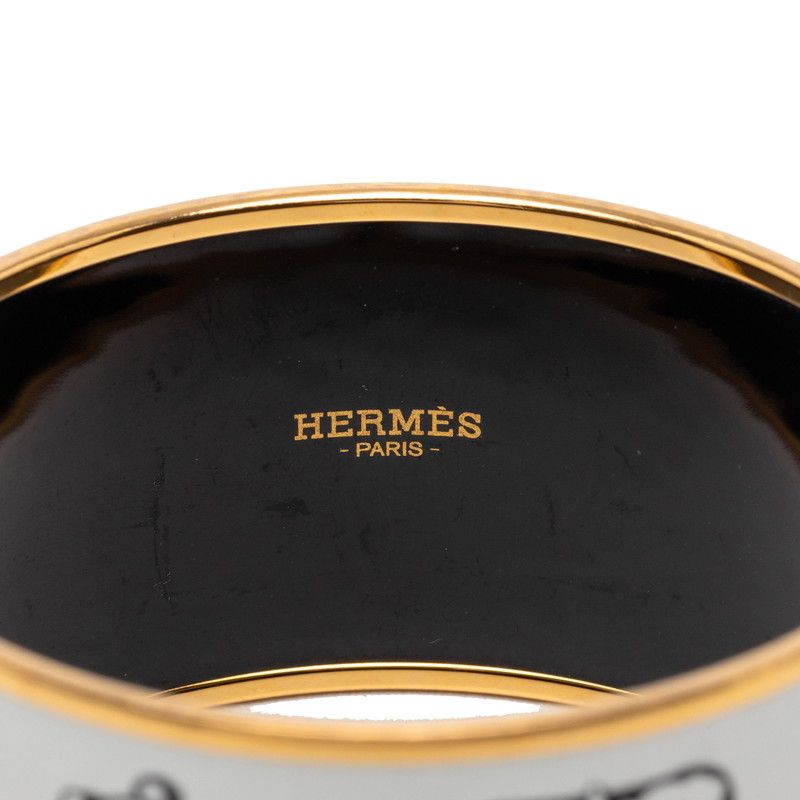 Hermes Enamel TGM Cloisonne Belt Motif Bangle Gold White Plated Bracelet — view 5