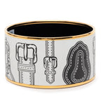 Hermes Enamel TGM Cloisonne Belt Motif Bangle Gold White Plated Bracelet — view 2