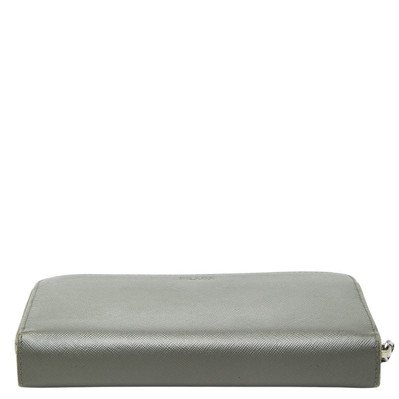 Prada Logo Zip Around Wallet Gray Saffiano Leather — view 3