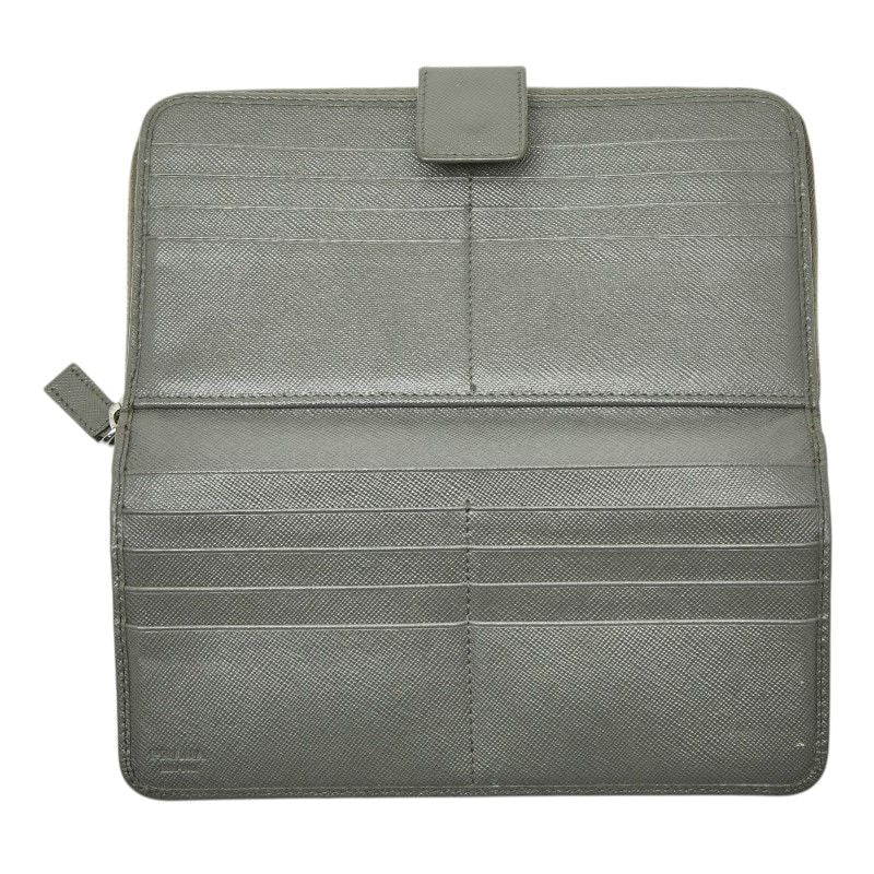 Prada Logo Zip Around Wallet Gray Saffiano Leather — view 6