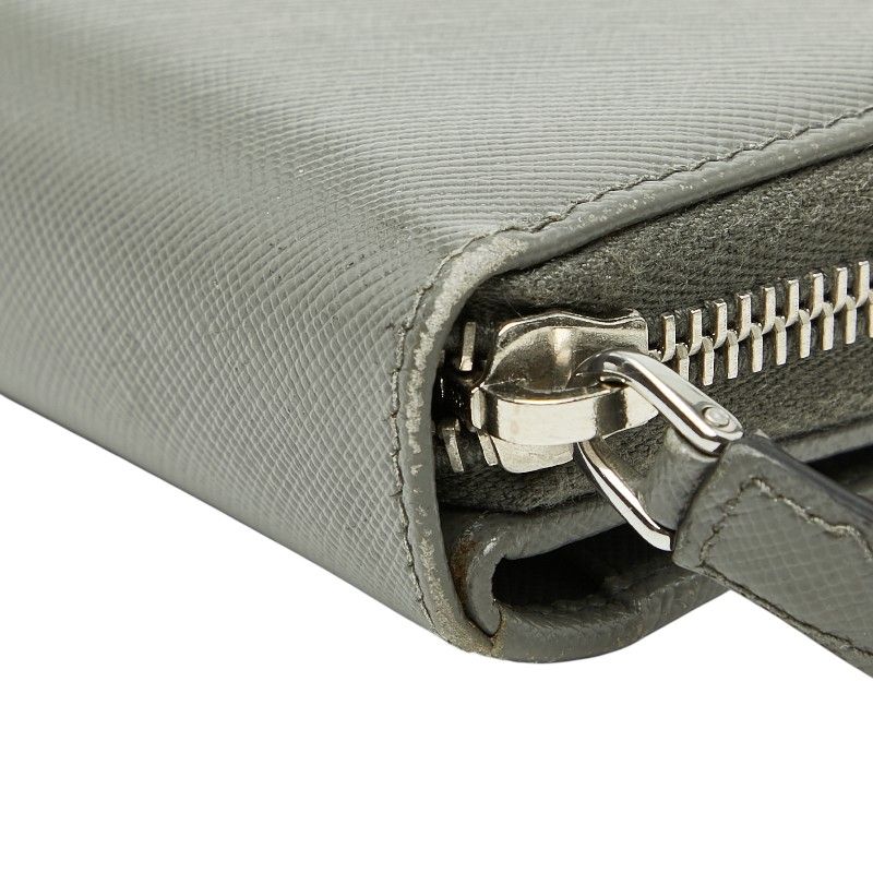 Prada Logo Zip Around Wallet Gray Saffiano Leather — view 4