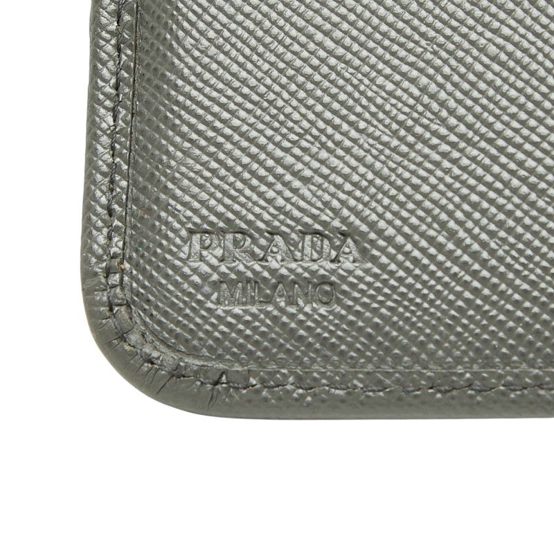 Prada Logo Zip Around Wallet Gray Saffiano Leather — view 9