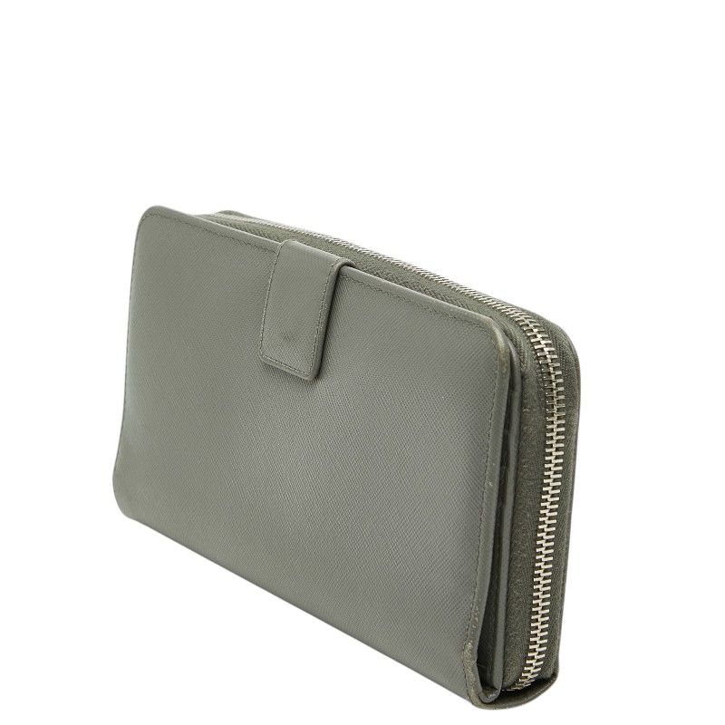 Prada Logo Zip Around Wallet Gray Saffiano Leather — view 2