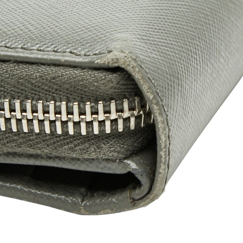Prada Logo Zip Around Wallet Gray Saffiano Leather — view 5
