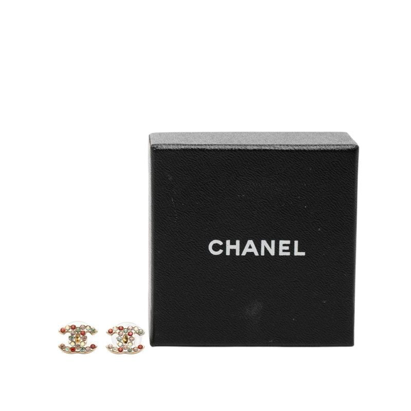 Chanel CC Logo Stud Earrings Gold Multicolor Plated Rhinestone — view 4