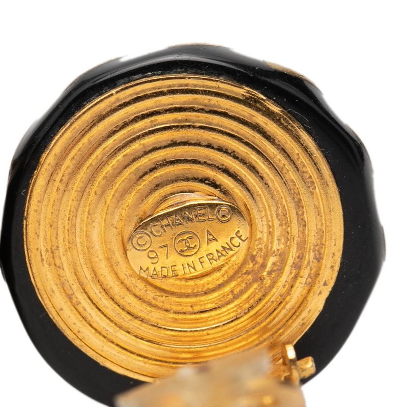 Chanel CC Logo Earrings Gold Black Plated — view 3
