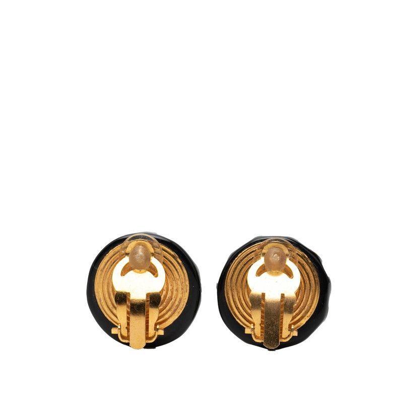 Chanel CC Logo Earrings Gold Black Plated — view 2