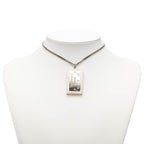 Chanel Logo Plate Necklace Silver White Metal — view 6