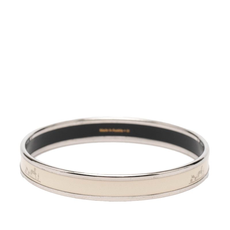 Hermes Enamel PM Carre School Carriage Logo Bangle Silver Ivory Metal Bracelet — view 3