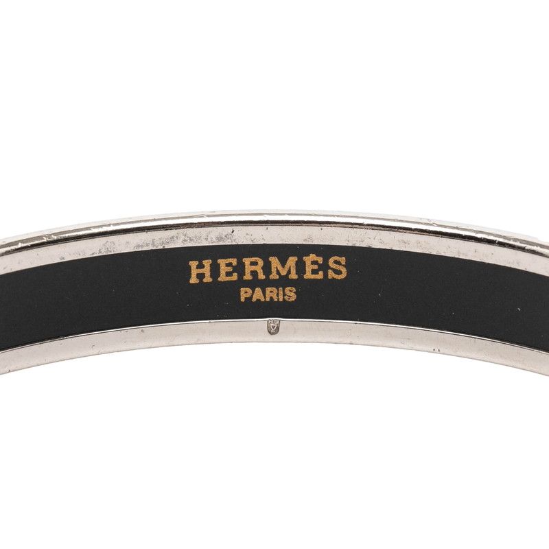 Hermes Enamel PM Carre School Carriage Logo Bangle Silver Ivory Metal Bracelet — view 4