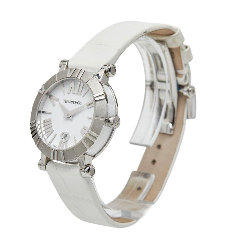 Tiffany & Co Atlas Dome Watch Silver White Stainless Steel Leather — view 2
