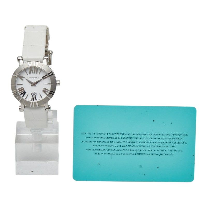 Tiffany & Co Atlas Dome Watch Silver White Stainless Steel Leather — view 9