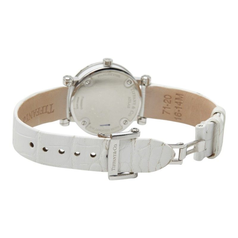 Tiffany & Co Atlas Dome Watch Silver White Stainless Steel Leather — view 3