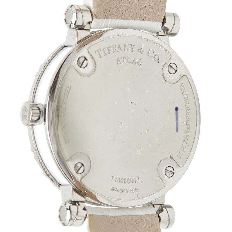 Tiffany & Co Atlas Dome Watch Silver White Stainless Steel Leather — view 4