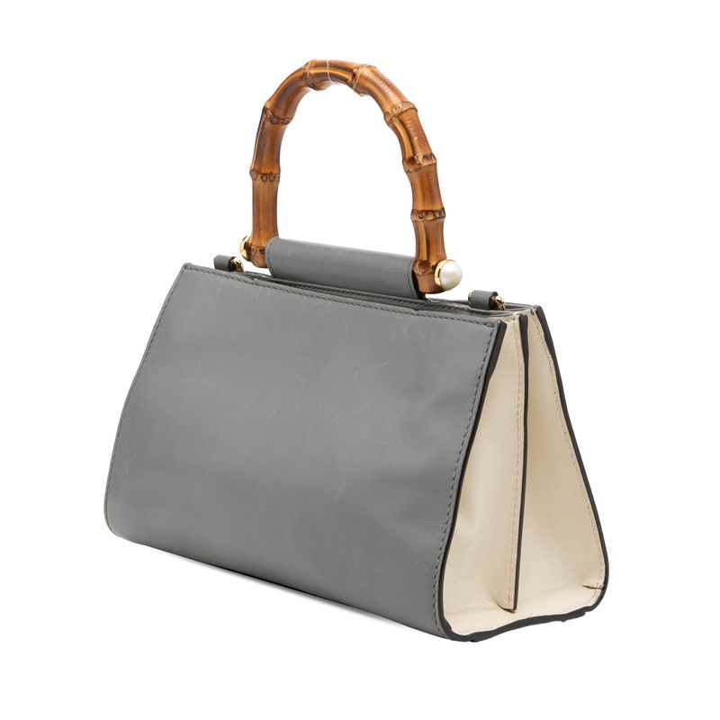 Gucci Bamboo Pearl 2-Way Shoulder Bag Gray Ivory Leather — view 2