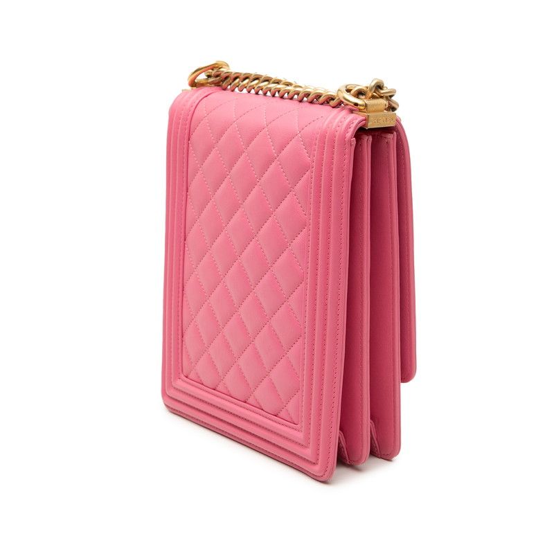 Chanel CC Logo Quilted Chain Shoulder Bag Pink Lambskin — view 2