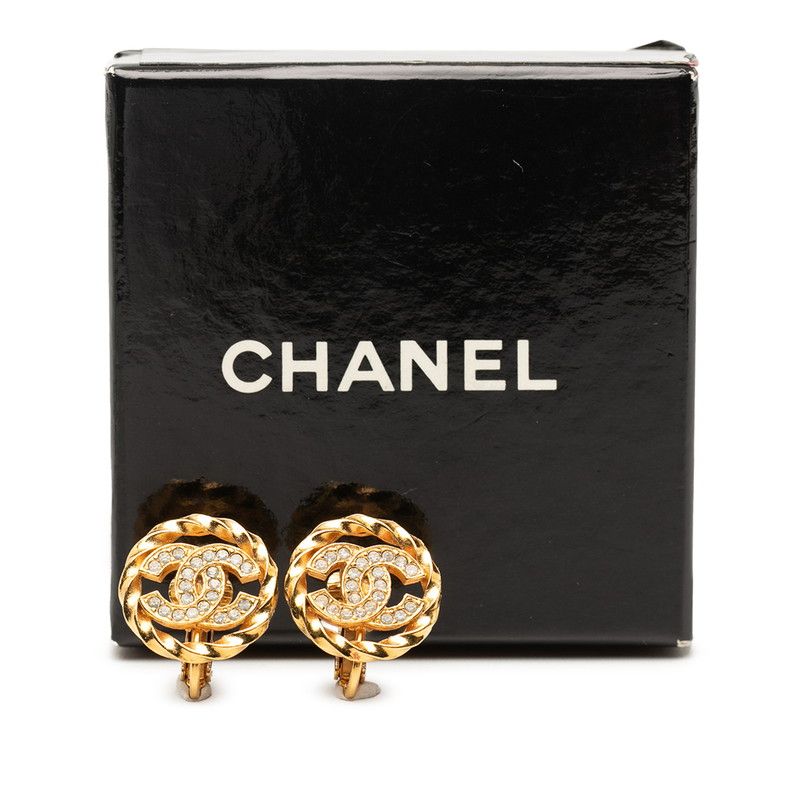 Chanel CC Logo Earrings Gold Plated Rhinestone — view 5