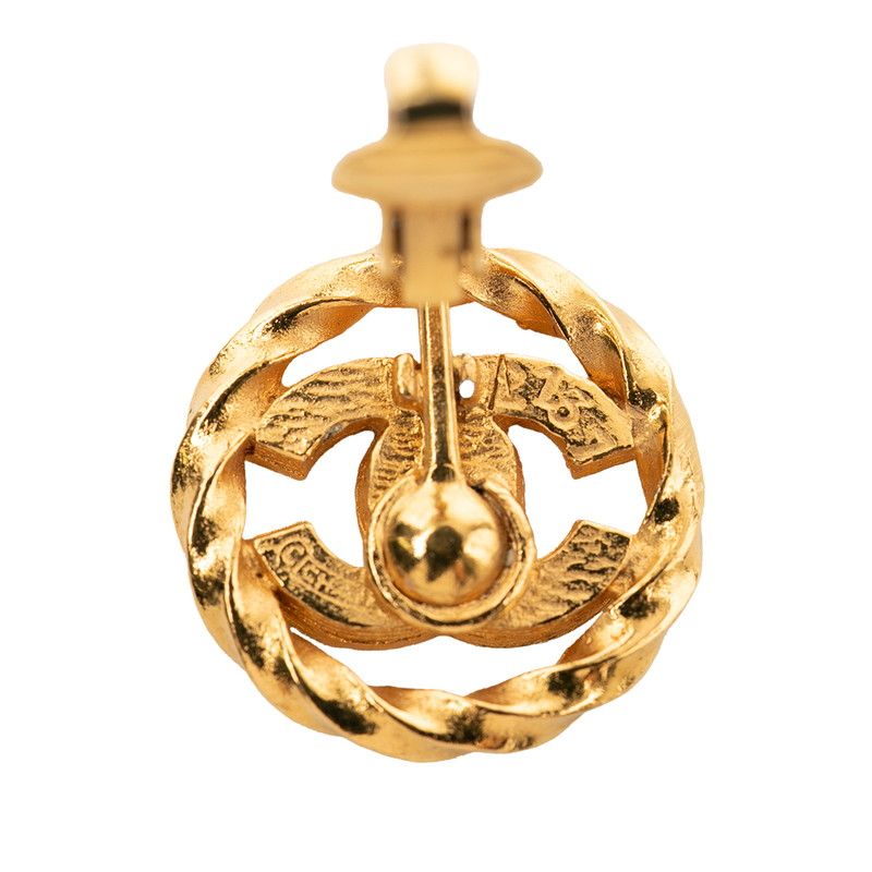 Chanel CC Logo Earrings Gold Plated Rhinestone — view 3