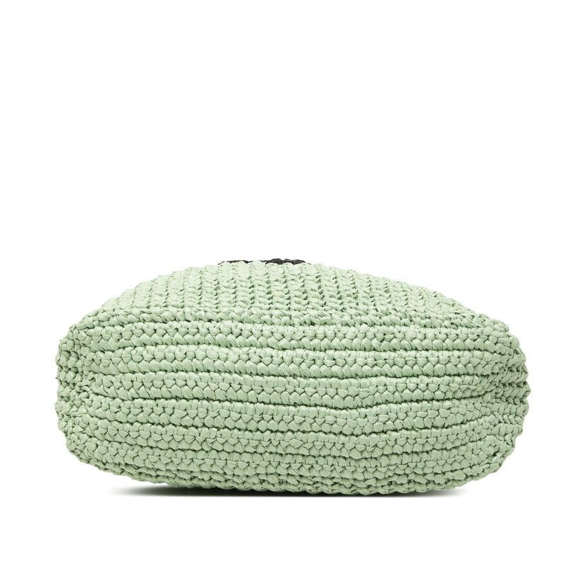 Prada Triangle Logo Small Crochet Tote Green Raffia — view 3