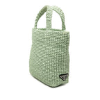 Prada Triangle Logo Small Crochet Tote Green Raffia — view 2