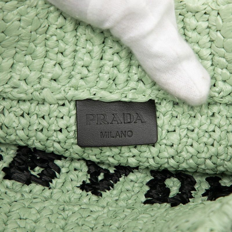 Prada Triangle Logo Small Crochet Tote Green Raffia — view 5