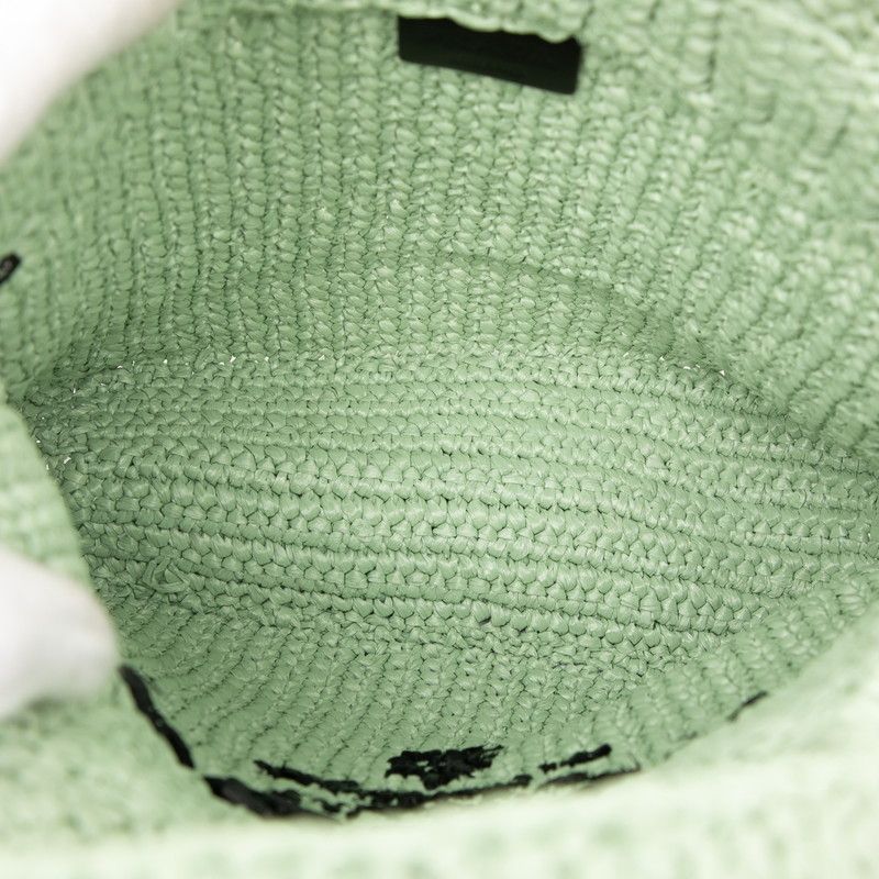 Prada Triangle Logo Small Crochet Tote Green Raffia — view 4