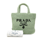 Prada Triangle Logo Small Crochet Tote Green Raffia — view 6