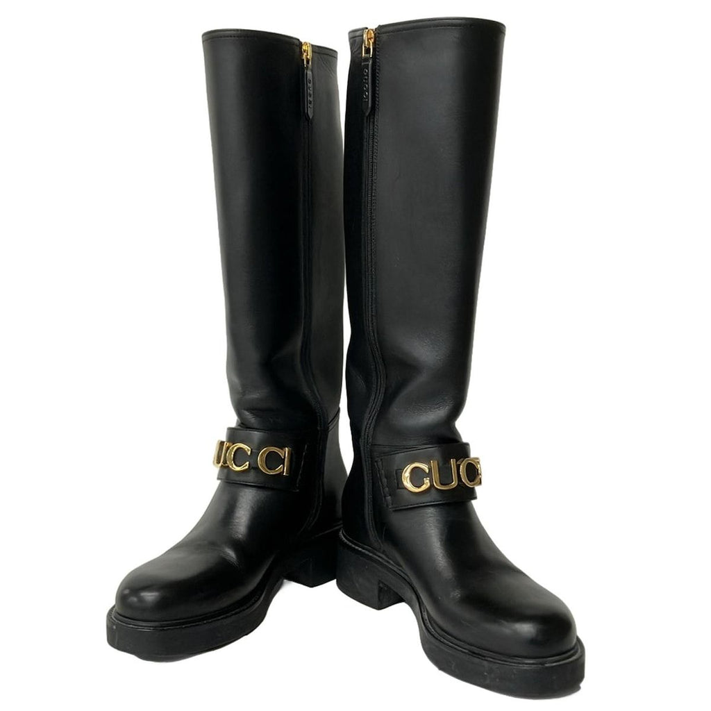 Gucci Long Boots 36 Black Logo Leather — view 2