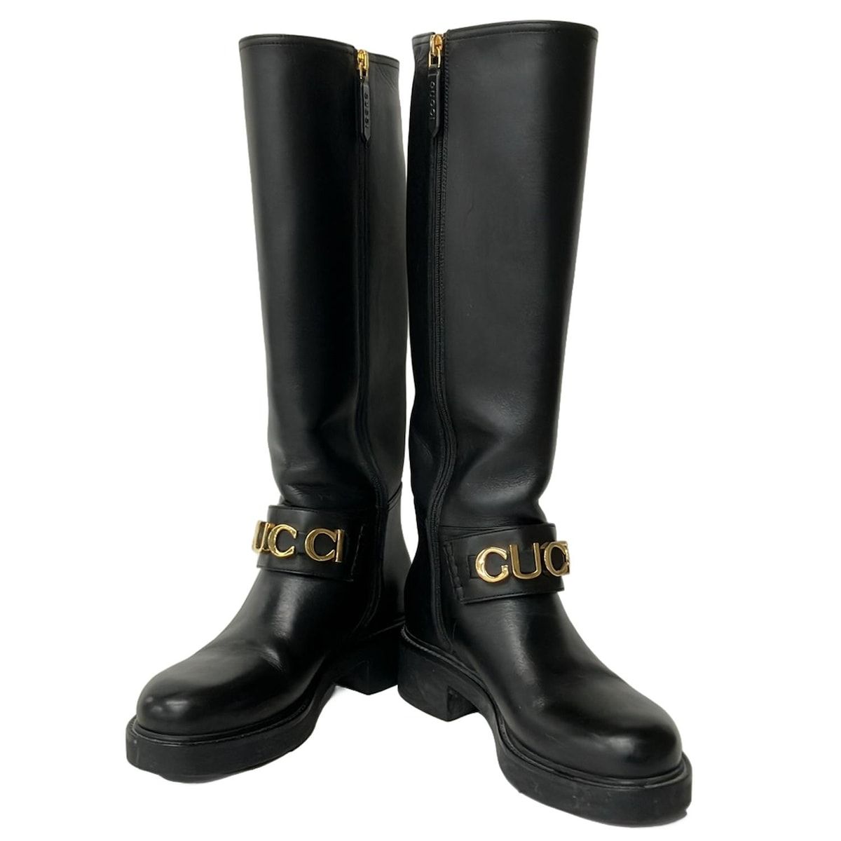 Gucci Long Boots 36 Black Logo Leather — view 2