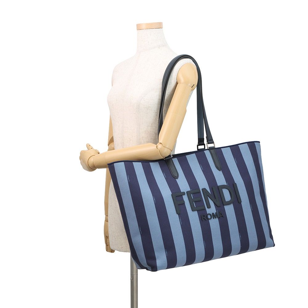 Fendi Tote Logo Stripe Canvas Leather — view 4