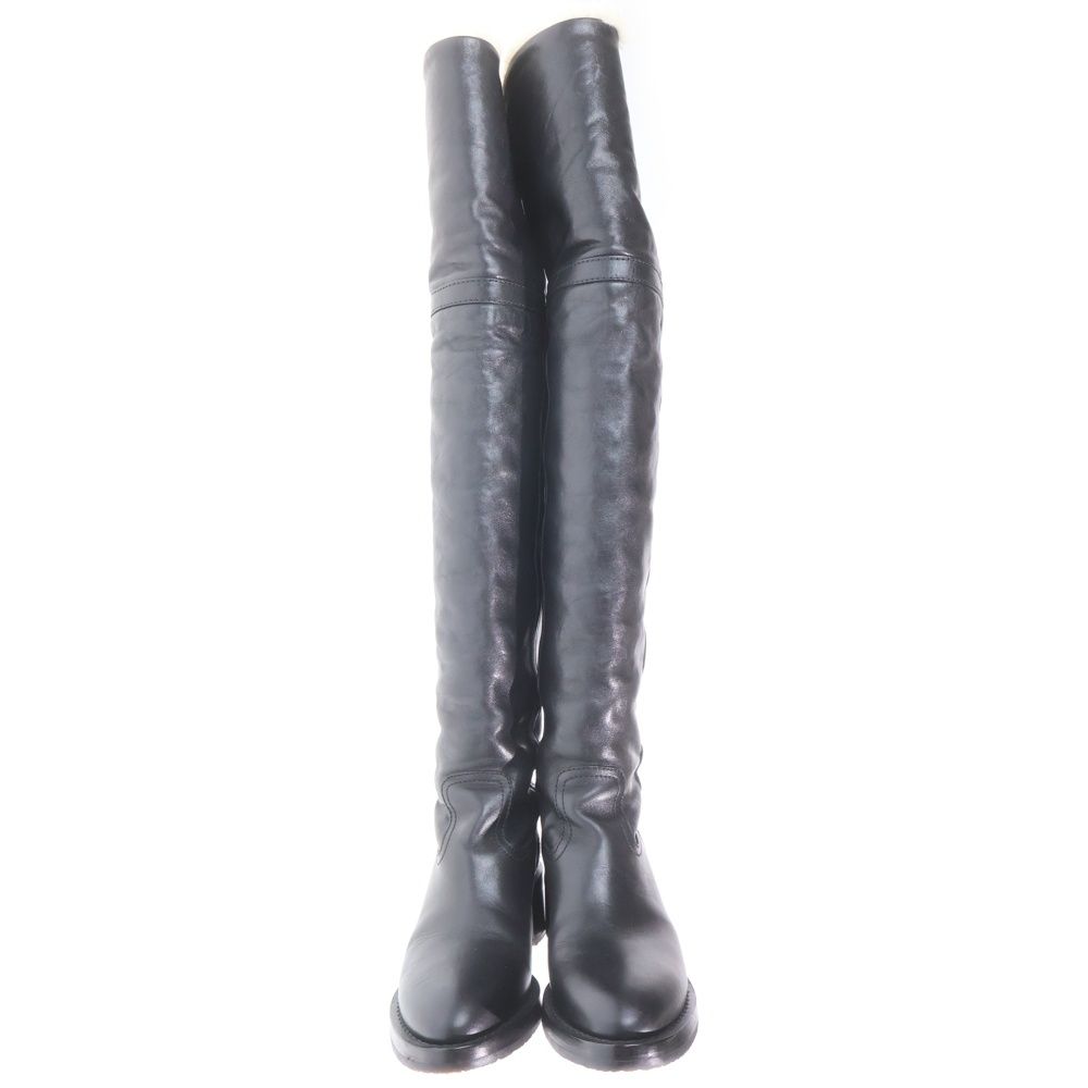 Celine Mouton Leather Shearling Lining Long Boots Black — view 2