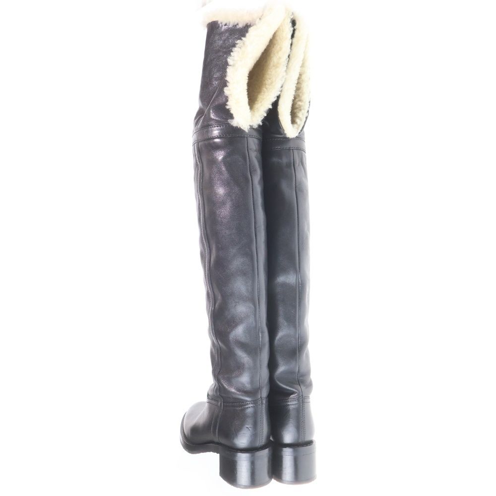 Celine Mouton Leather Shearling Lining Long Boots Black — view 3