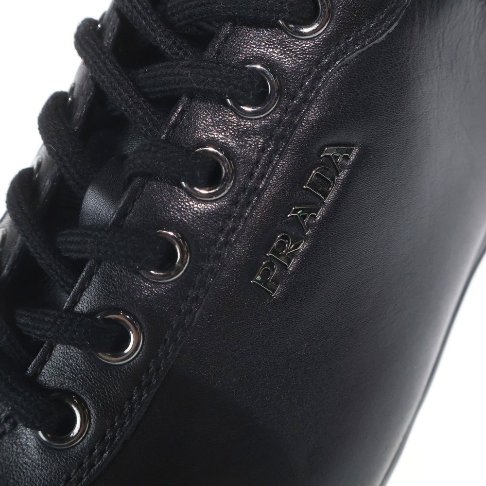 Prada Logo Leather Lace Up Low Cut Shoes Black — view 6
