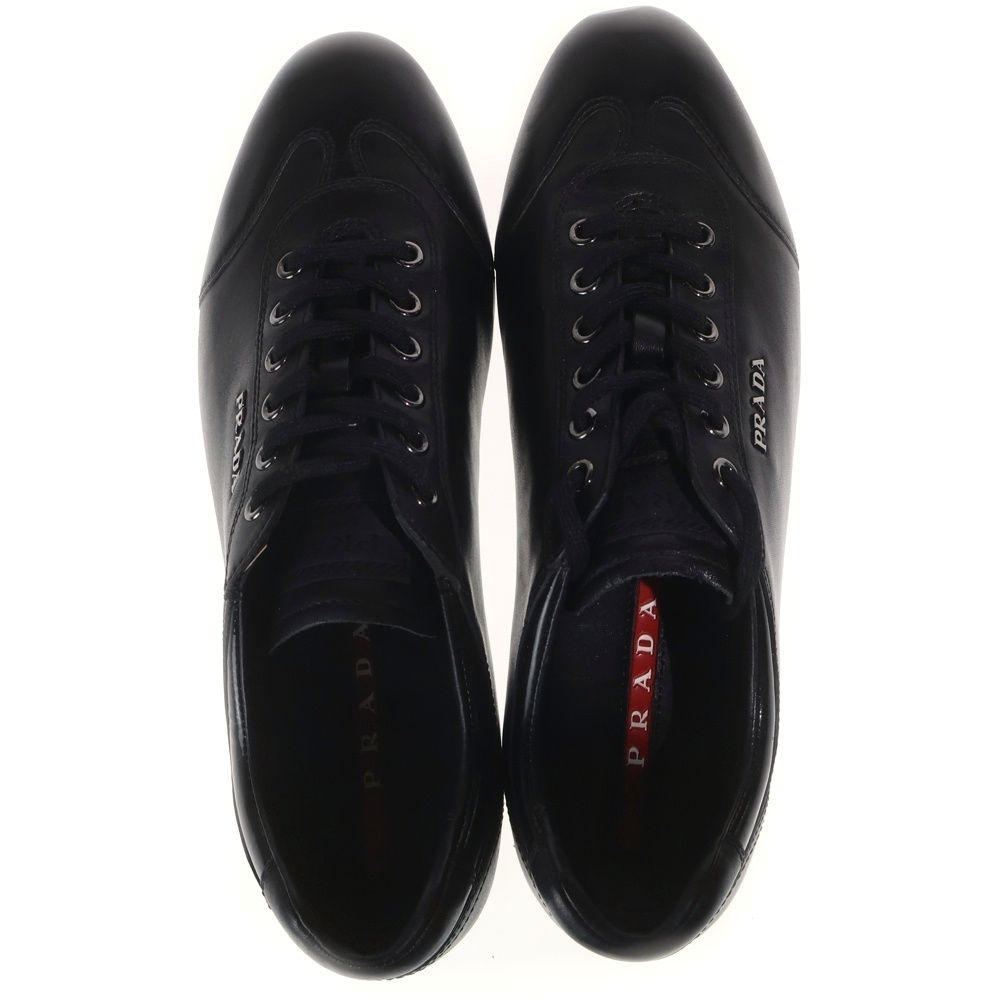 Prada Logo Leather Lace Up Low Cut Shoes Black — view 4