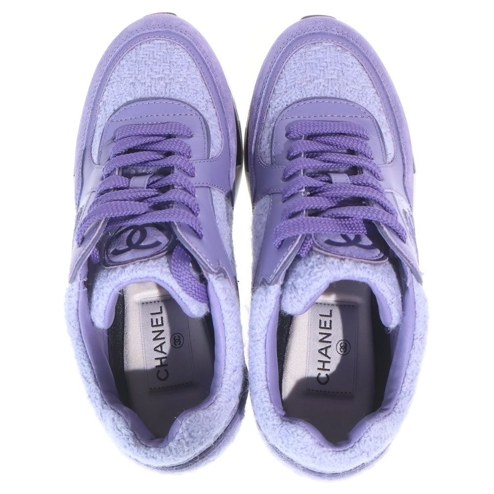 Chanel CC Logo Wool Tweed Low Cut Sneakers Purple — view 4