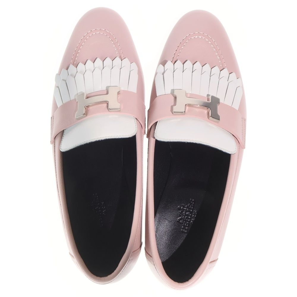 Hermes Moccasin Royal Calf Leather Loafers Shoes Pink — view 4