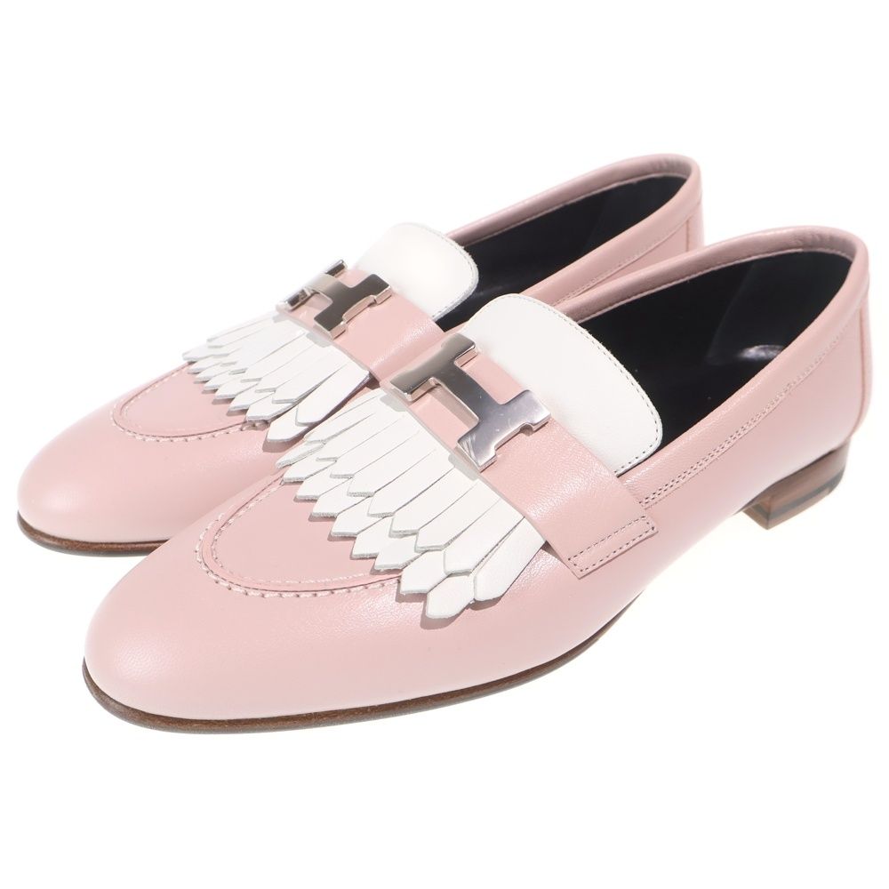 Hermes Moccasin Royal Calf Leather Loafers Shoes Pink — view 2