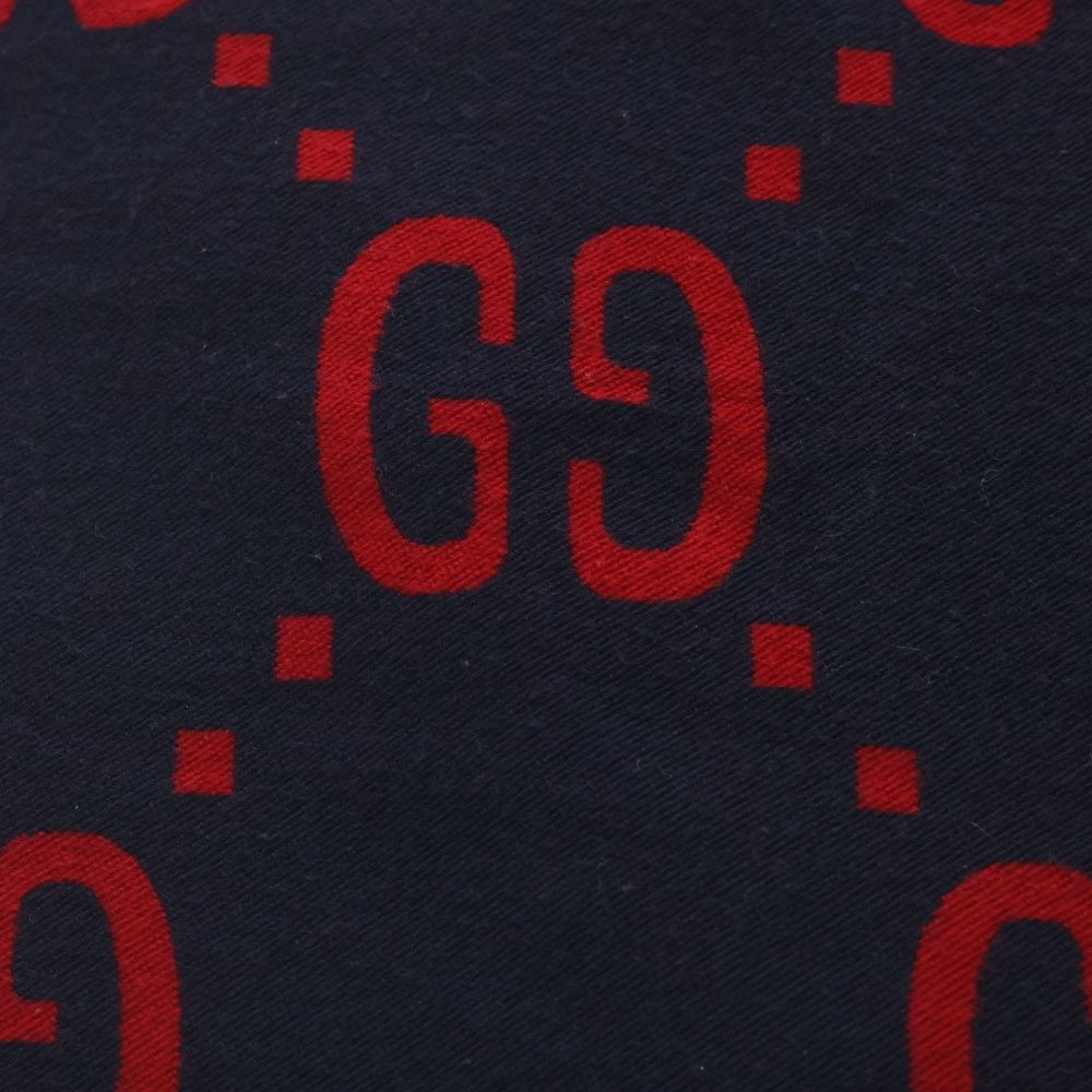 Gucci Jumbo GG Logo Wool Silk Scarf Red Navy — view 2