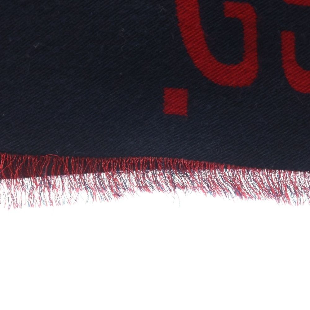 Gucci Jumbo GG Logo Wool Silk Scarf Red Navy — view 3