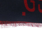 Gucci Jumbo GG Logo Wool Silk Scarf Red Navy — view 3