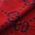 Gucci Jumbo GG Logo Wool Silk Scarf Red Navy — view 5