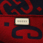 Gucci Jumbo GG Logo Wool Silk Scarf Red Navy — view 4