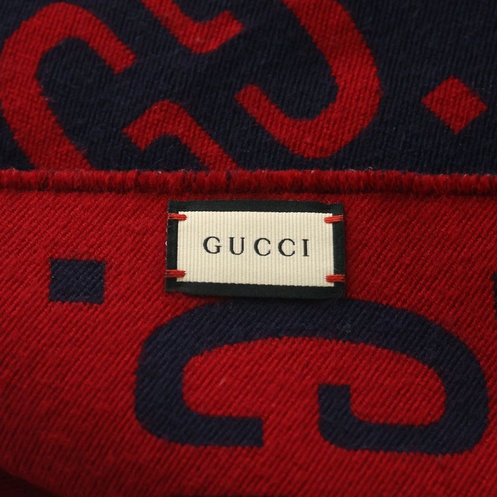 Gucci Jumbo GG Logo Wool Silk Scarf Red Navy — view 4