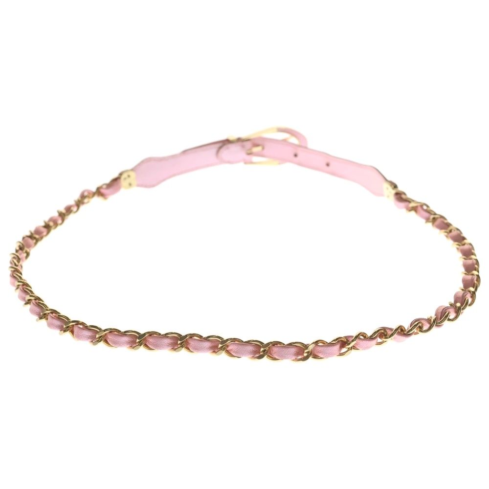 Chanel CC Logo Leather Chain Belt Pink Gold — view 2