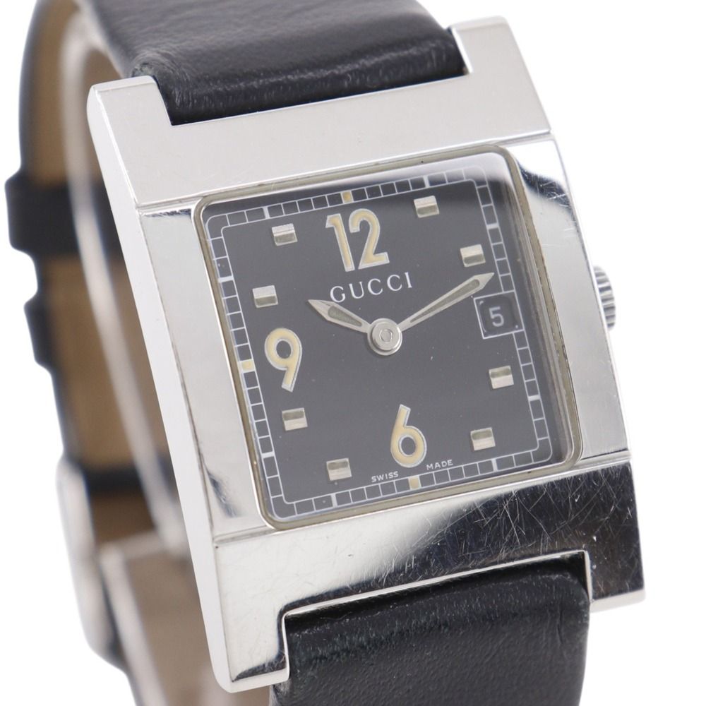 Gucci Stainless Steel Leather Quartz Analog Display Black Dial Watch — view 3