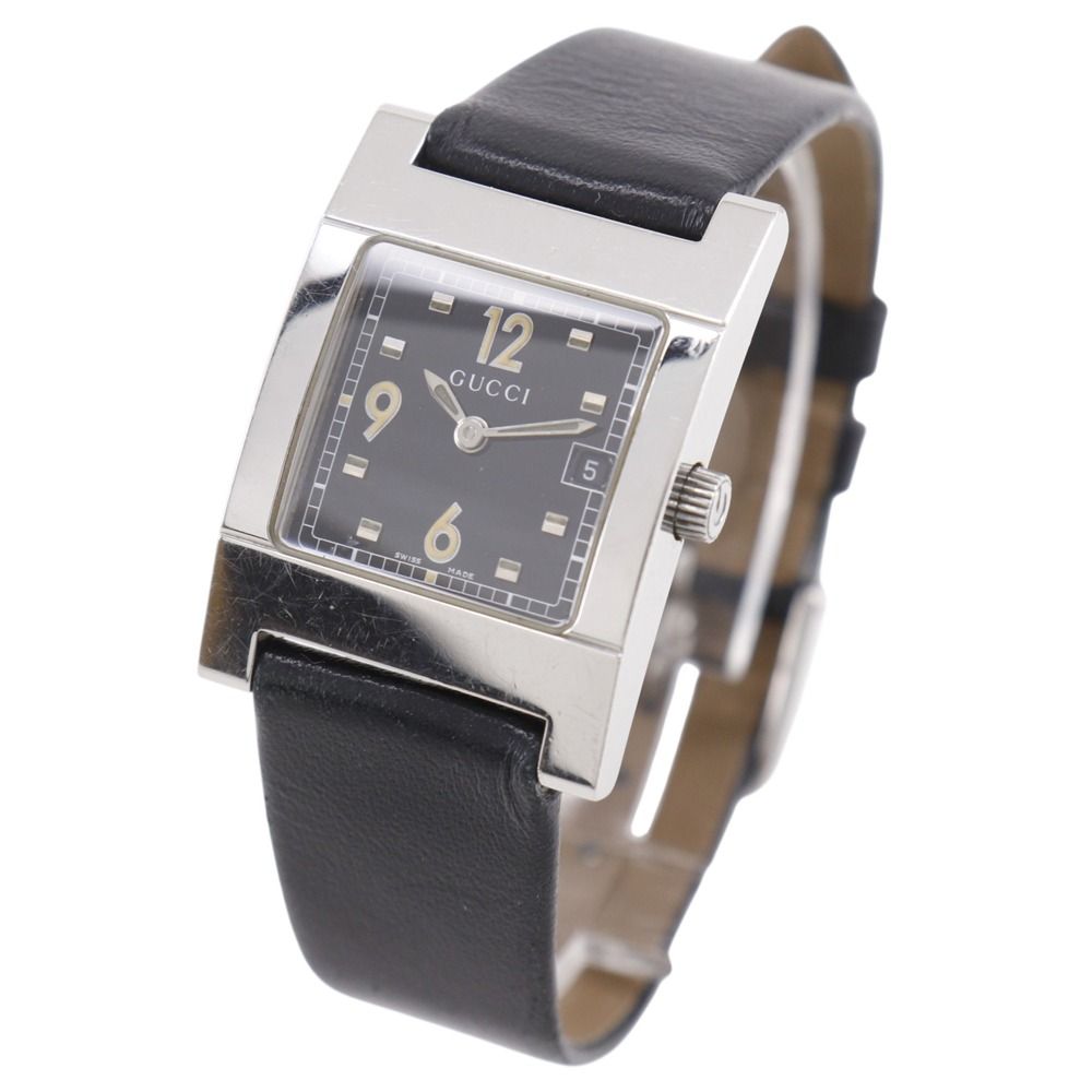 Gucci Stainless Steel Leather Quartz Analog Display Black Dial Watch — view 2
