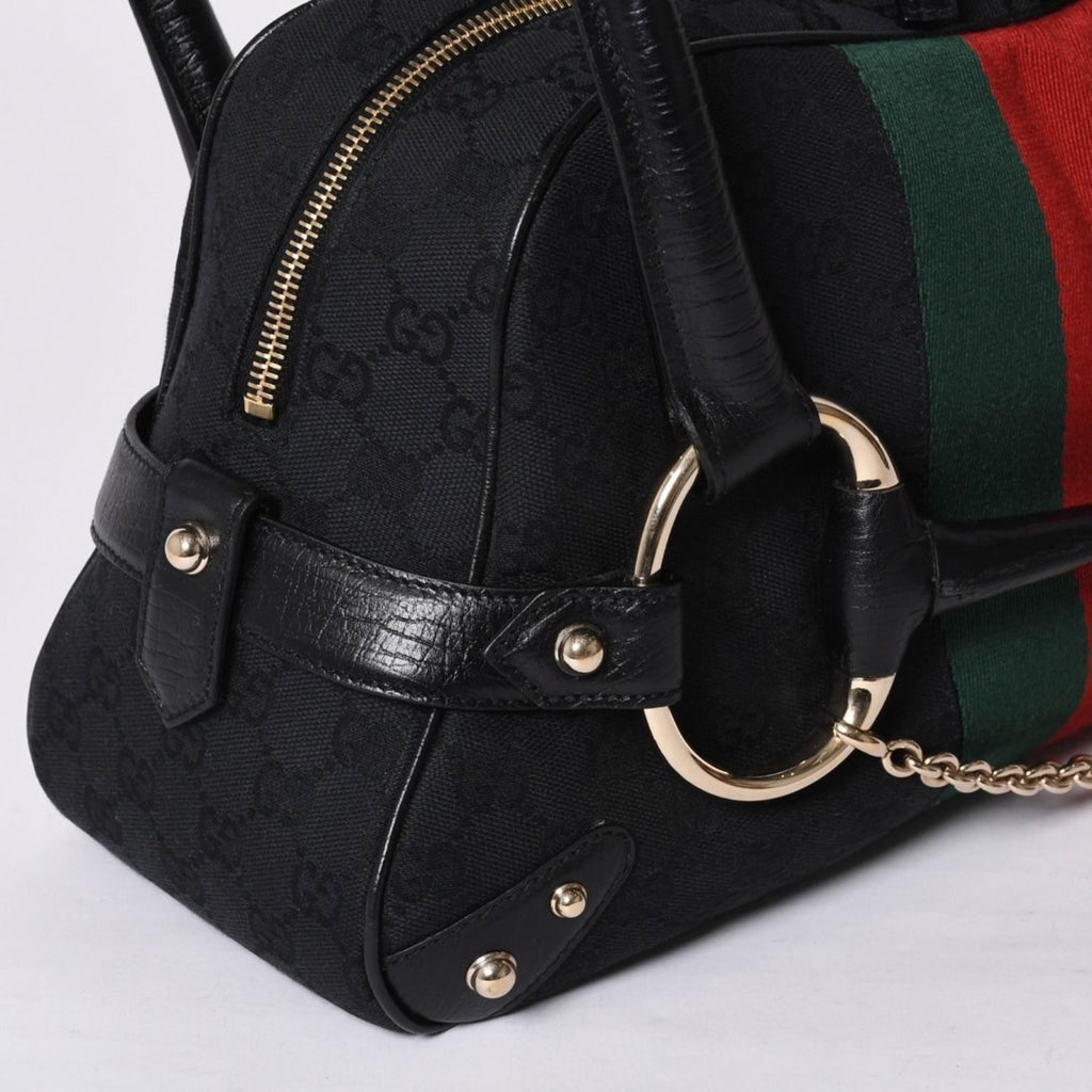 Gucci Horsebit Boston Handbag Sherry Line GG Canvas Black — view 5