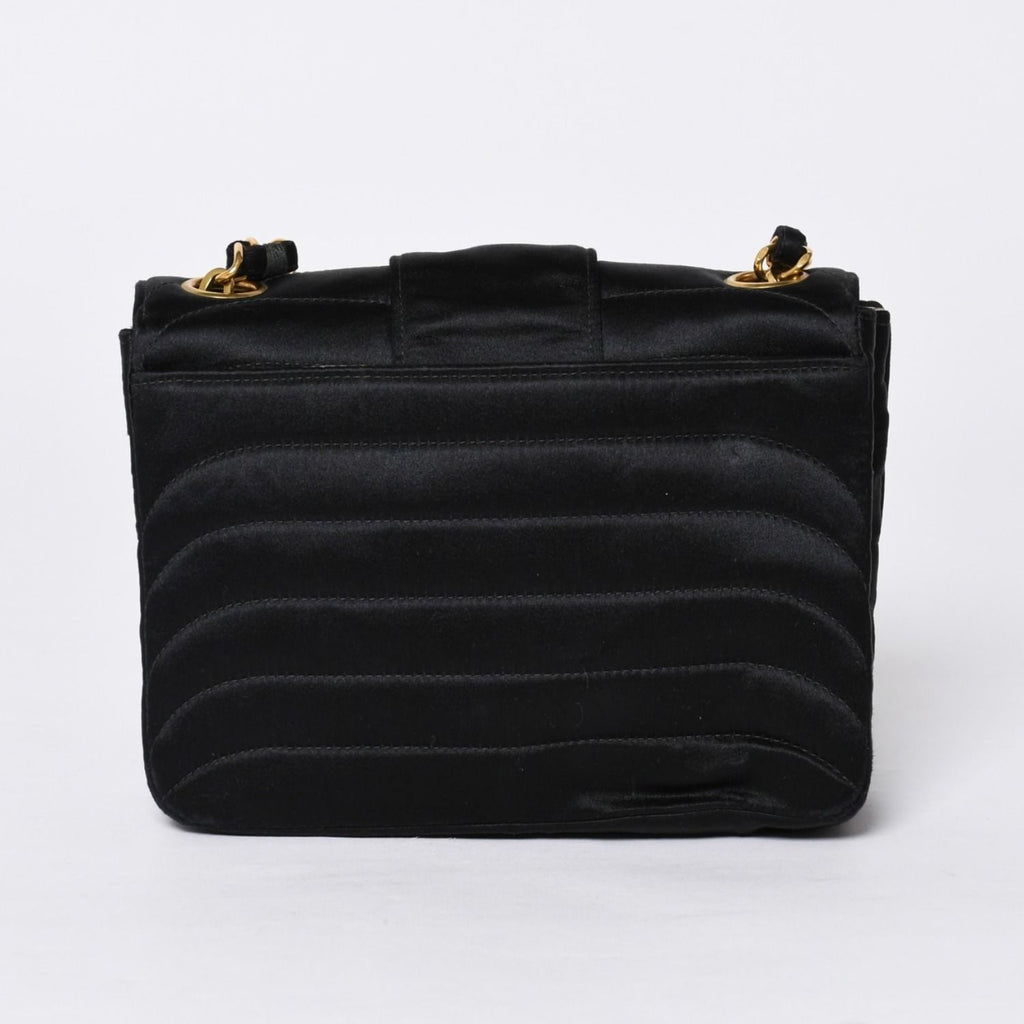 Chanel Mademoiselle Mini Chain Shoulder Bag CC Logo Satin Black Gold — view 2